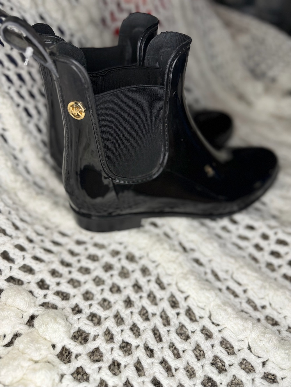 Michael Kors Black Patent Chelsea Ankle Rain Boots